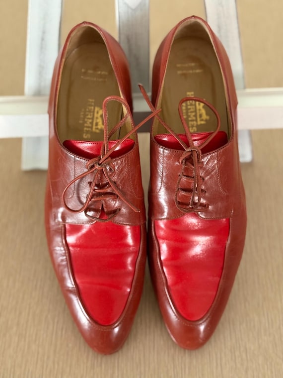 HERMÈS Paris Vintage Burgundy & Cherry Red Leather Shoes 