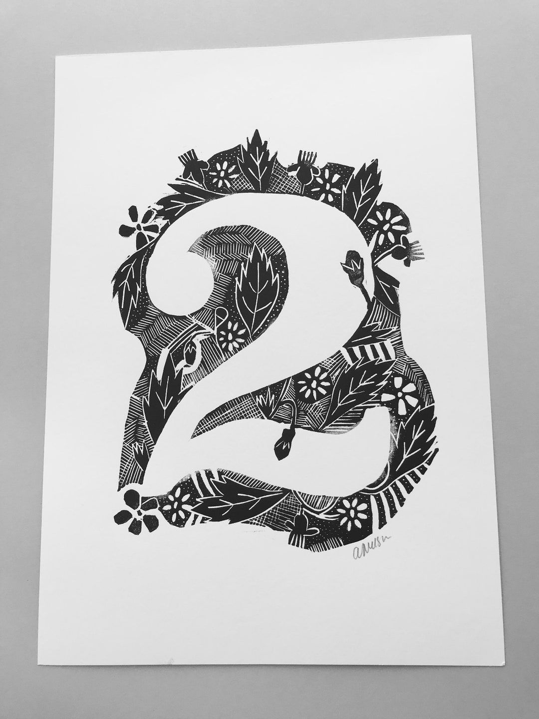 House Number Print Linocut Number Print Typography Print Etsy