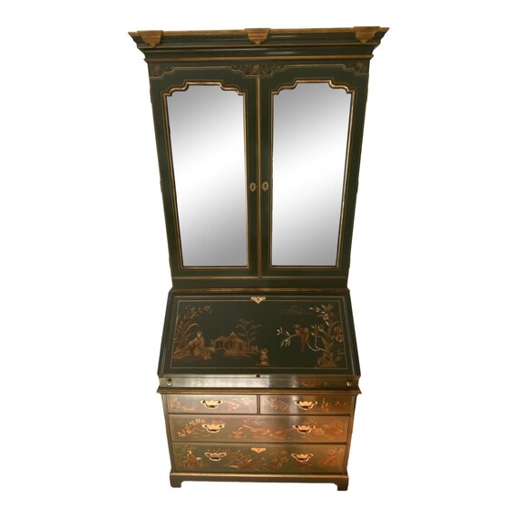 Baker Furniture Green Chinoiserie Secretary Desk Etsy