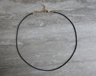 Black Wax Cord Necklace/Gold Finish.