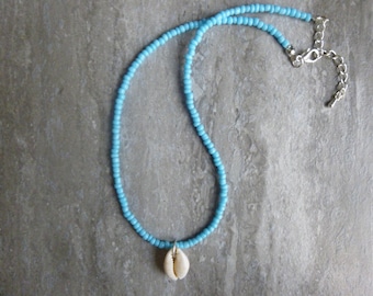 Seed Bead Necklace/Cowrie Shell Necklace/Turquoise Necklace/White Necklace/Teal Necklace/Light Blue Necklace/Pink Necklace/Rainbow Necklace.