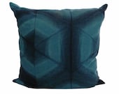 Hex Indigo Linen Pillow  - Dark Indigo on Cyan - Single Pillow - 20 x 20