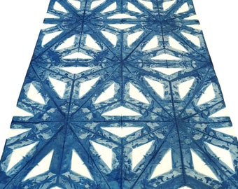 Asanoha Shibori Indigo Scarf & Wrap - Thick Lines - Dark Indigo and Natural White