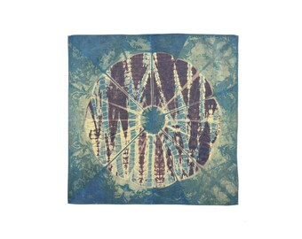 Shibori Bandana Indigo Flower-  Hand Dyed Cotton - 22 x 22