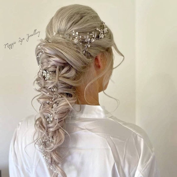Bridal hair vine - Wedding hair accessories, Pearl hair vine, Wedding hair vine, Silver Hair vine, Pearl Headpiece, Wedding hair piece, UK