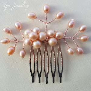 Peineta de oro rosa - Peineta de novia de oro rosa - Peineta de perla rosa ruborizada - Accesorios para el cabello de oro rosa - Horquillas para el cabello de dama de honor - Ruborizado