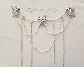 Boho headpiece - Boho wedding headpiece - Bohemian headpiece - Boho hair piece - Bridal Hair chain - Bridal headpiece - Pearl headpiece - UK