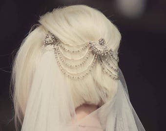 Wedding hair accessories, Wedding hair piece, Vintage Headpiece, Bridal hair piece, Bridal headpiece, Art Deco headpiece, Bridal hair Chain