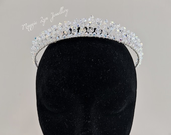 Handmade Bridal Prom Ivory Pearl and clear AB Crystals Tiara headband 