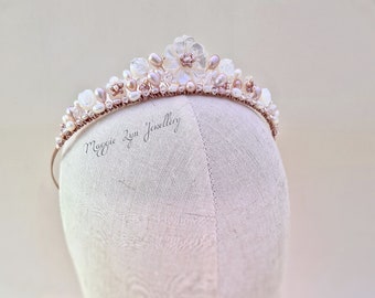 Blush pink tiara - Rose Gold tiara - Blush Pearl tiara -  Bridal tiara - Flower girl tiara - Flower girl hair accessories, Wedding tiara, uk