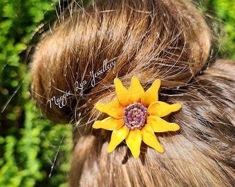 Sunflower hair pin - Sunflower hair clip - Sunflower hair accessories - Sunflower hair slide, Bridal hair pins, sunflower Wedding hair pins