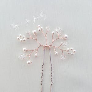 Rose Gold Bridal hair pins - Gypsophila hair pins, Babys breath hair pins - Pearl hair pins, Wedding hair pins, Bridal hair accessories, UK