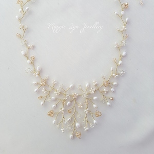 Braut kette Gold - Hochzeit Gold, Perlenkette, Brautschmuck set, Hochzeit schmuck set, Süßwasser perlenkette