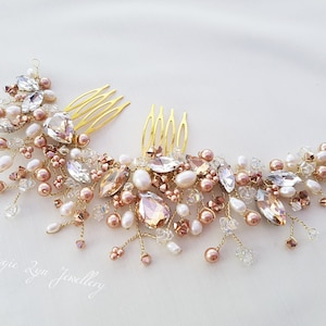Rose Gold Bridal hair comb - Champagne Crystal hair comb - Rose gold hair comb, Rose Gold hair piece, Rose Gold headpiece, Crystal hair comb
