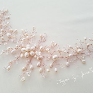 Rose gold hair piece, Rose Gold hair vine, Rose Gold Bridal Hair vine, Rose Gold hair accessories, Pearl headpiece, wedding hair accessories
