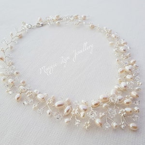 Freshwater pearl Necklace - Pearl Bridal necklace - Pearl wedding necklace - Pearl jewellery set - Necklace for bride, V shape necklace