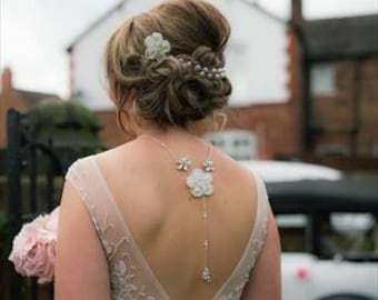 Bridal back necklace, Back drop Necklace, Bridal backlace, Back Jewelry, Back Jewellery, necklace, Mother of pearl necklace, wedding UK