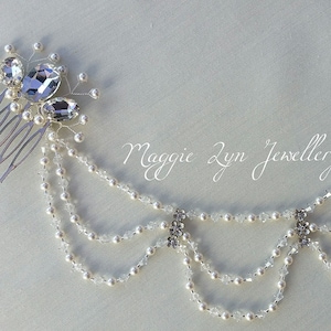 Bridal headpiece - Wedding hair piece - Wedding hair accessories - Crystal wedding hair chain - Pearl headpiece - Bridal hair piece - UK