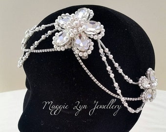 Bridal headpiece - Bridal hair piece - Forehead band - flower headpiece. Bridal hair chains, Wedding hair piece, Forehead Jewelry, uk