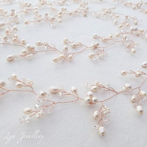 Rose Gold hair vine - Bridal Hair vine, Rose Gold pearl Hair vine, Rose Gold Wedding hair vine, Rose Gold hair piece, Rose Gold headpiece Uk