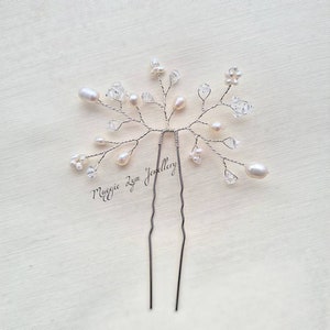 Freshwater pearl Bridal hair pins - Wedding hair pins - Gypsophila Hair pins - Babys breath hair pins - Silver hair pins - Hair accessories