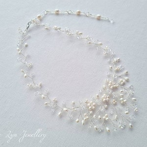 Freshwater pearl bridal necklace, handmade with Swarovski crystals and ivory pearls