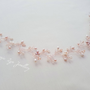 Rose gold hair vine - Blush hair vine - Bridal hair vine - Rose Gold headband, bridal headband, Pink pearl hair vine, wedding hair vine