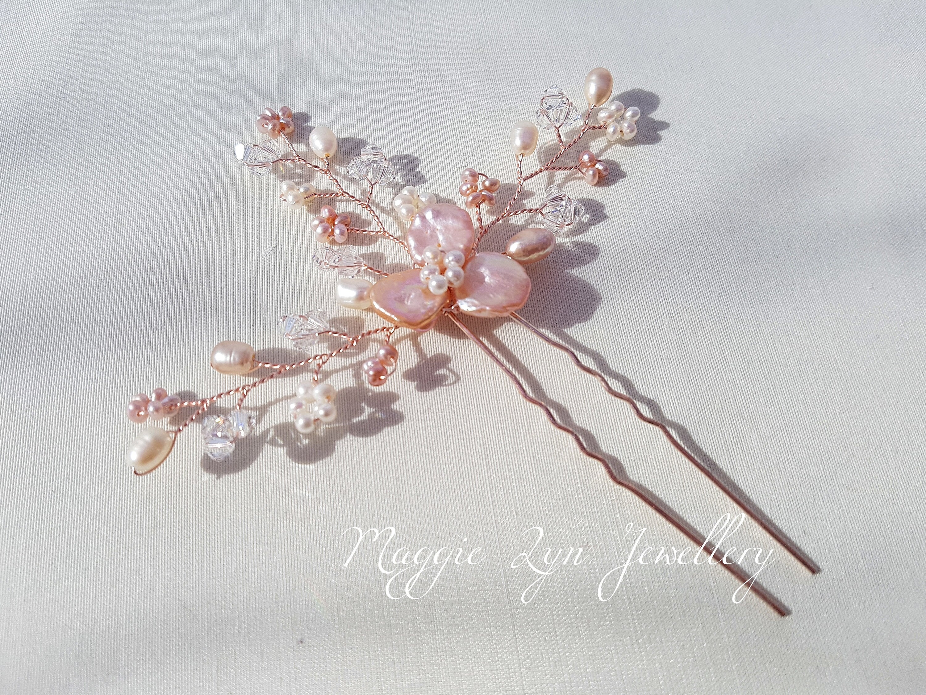 Blush pink Bridal hair pins Blush pink Hair pins Rose Gold Etsy