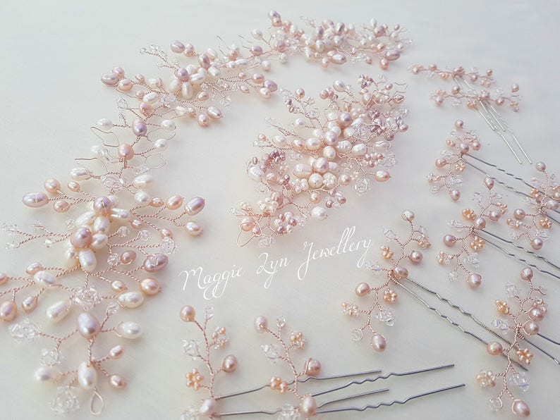 Rose Gold Hair Vine Blush Pink Hair Accessories Bridal Hair Etsy