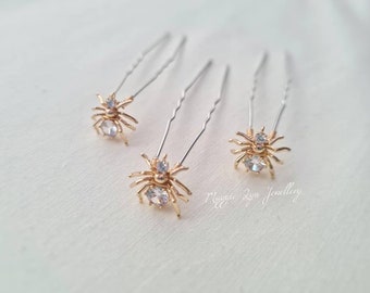 Gold Spider hair accessories. Spider hair pin, Gothic Spider jewellery, Spider hair clip, Spider hair slide, Spider jewelry, Spider clip, UK