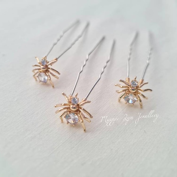 Gold Spider hair accessories. Spider hair pin, Gothic Spider jewellery, Spider hair clip, Spider hair slide, Spider jewelry, Spider clip, UK