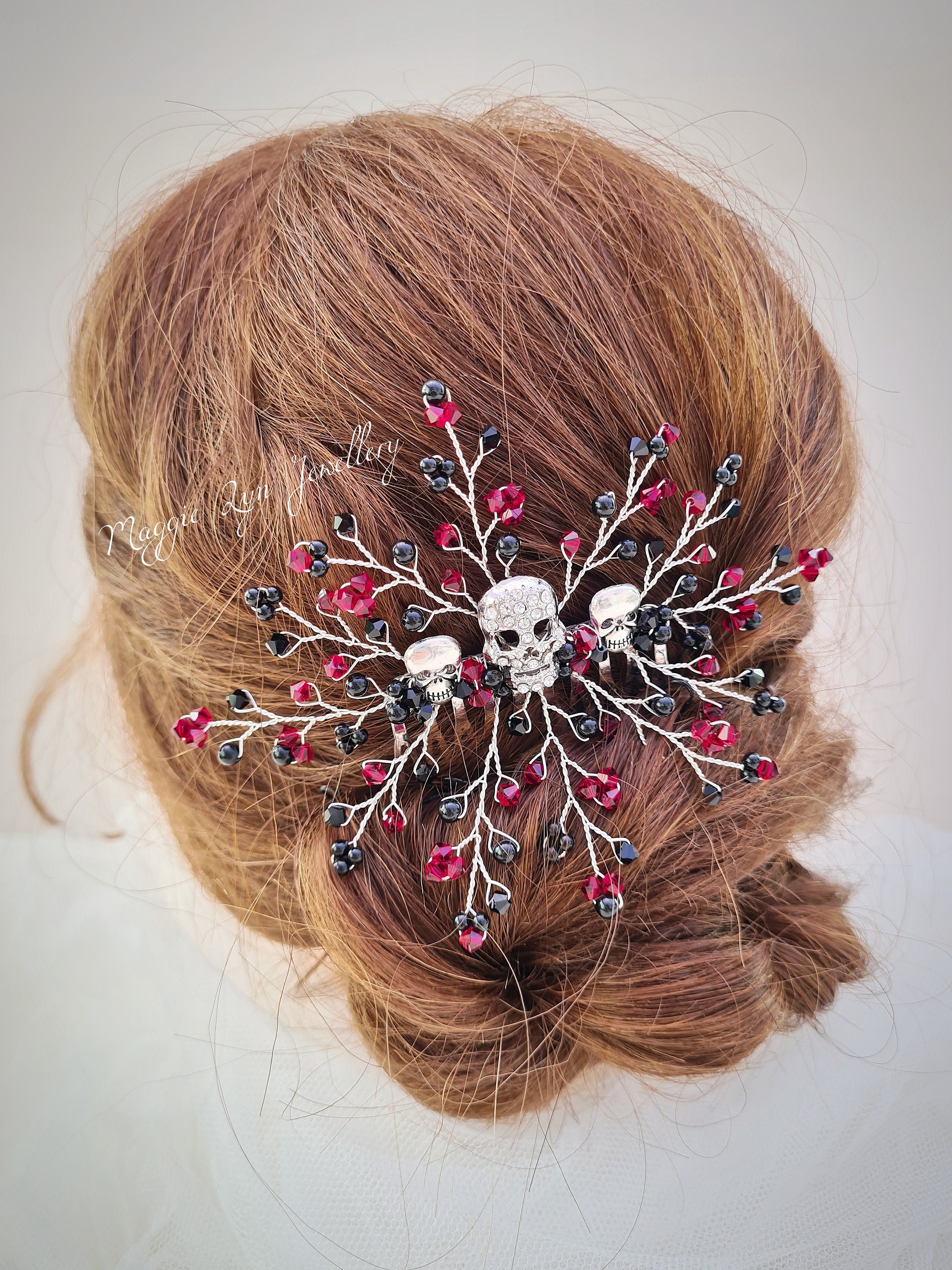 Black + Red Wedding Hair Accessory - Gothic Hair Piece - Gothic