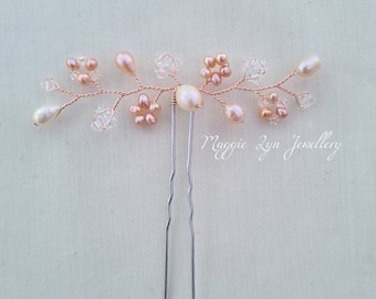 Pink pearl hair pins - Pink Bridesmaids hair accessories - Rose Gold bridal hair accessories - Blush pink wedding hair pins - UK
