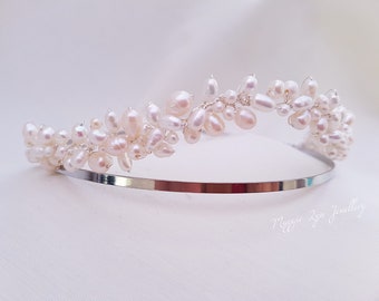 Freshwater pearl tiara - Silver tiara - Silver pearl tiara - Pearl bridal Tiara - Pearl wedding tiara - Pearl crown - Silver Pearl crown, UK