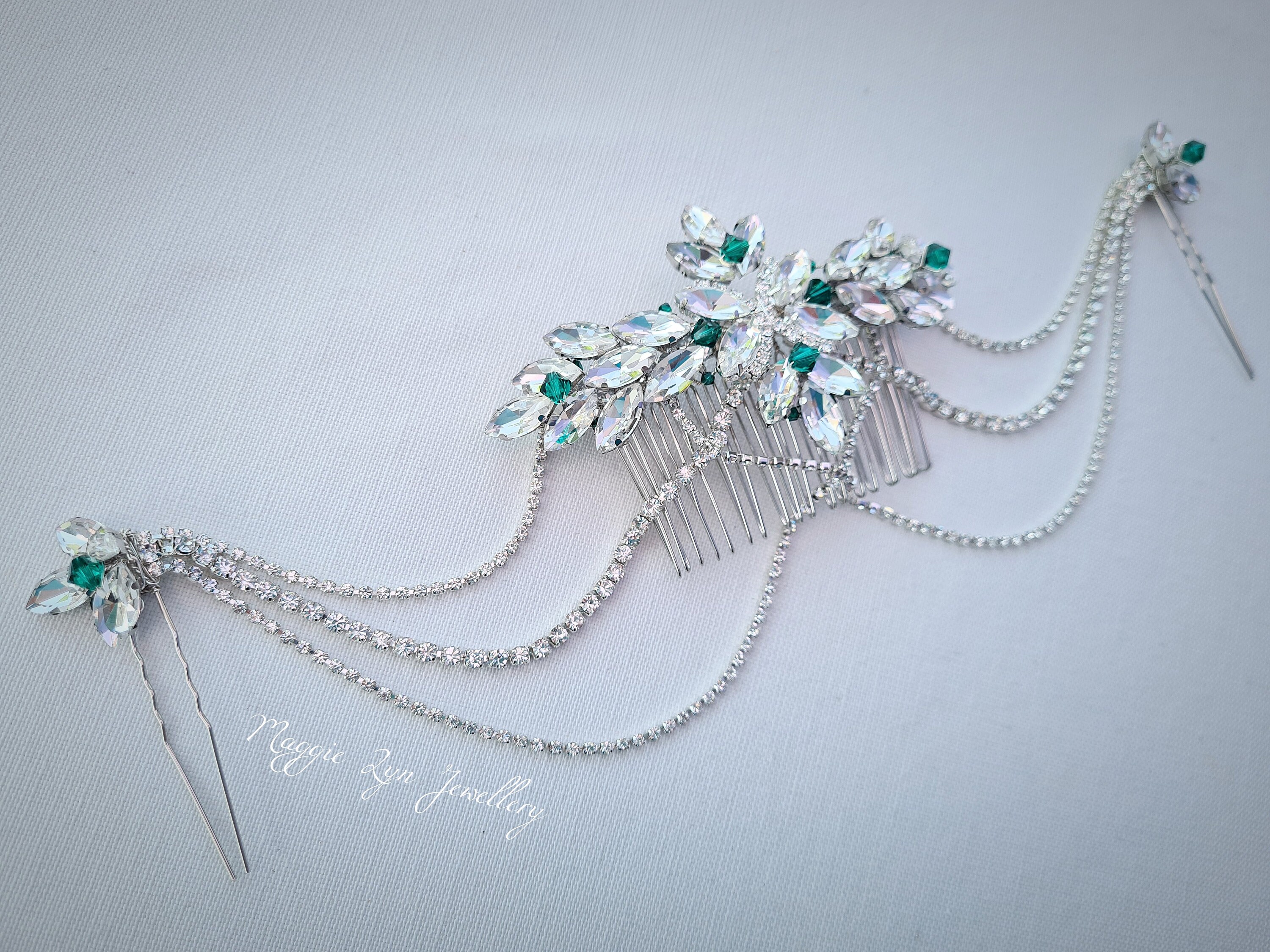 Denifery Smaragdgrüne Haarrebe – Brautschmuck, Kopfschmuck Für Hochzeit, Mit Kristallen & Strass