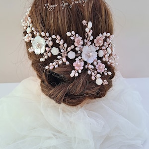 Rose Gold Bridal Hair Vine: Blush Pink Floral Headpiece