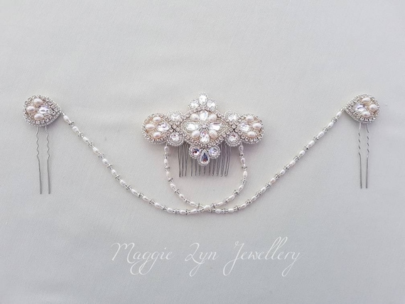 Vintage pearl and diamond hairpiece Amazon.com : Zeshimb Wedding Crystal Hair Clips Vintage  main image 4