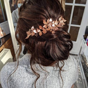 Rose Gold leaf hair comb -  Rose Gold Hair accessory - Rose gold bridal hair comb - Rose Gold Comb - Bridal hair comb - Wedding hair comb