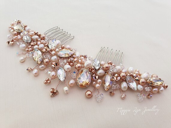 Rose Gold Hair Comb - Bridal Hair Comb - Rose Gold Hair  display picture 3