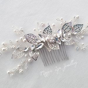 Silver leaf hair comb - Silver Bridal hair comb - Wedding hair comb -  Bridal hair piece - Bridal headpiece - Wedding hair accessories -  UK