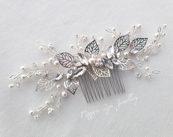 Silver leaf hair comb - Silver Bridal hair comb - Wedding hair comb -  Bridal hair piece - Bridal headpiece - Wedding hair accessories -  UK