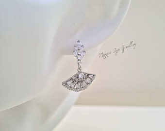 Art deco earrings wedding - Bridal earrings silver - Art Deco bridal earrings - Silver Wedding earrings, Silver Crystal earrings, Bride, UK