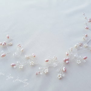 Bridal hair vine - Wedding Hair vine - Bridal hair piece - Bridal headpiece - Silver hair vine, Blush pink pearl bridal hair accessories, UK