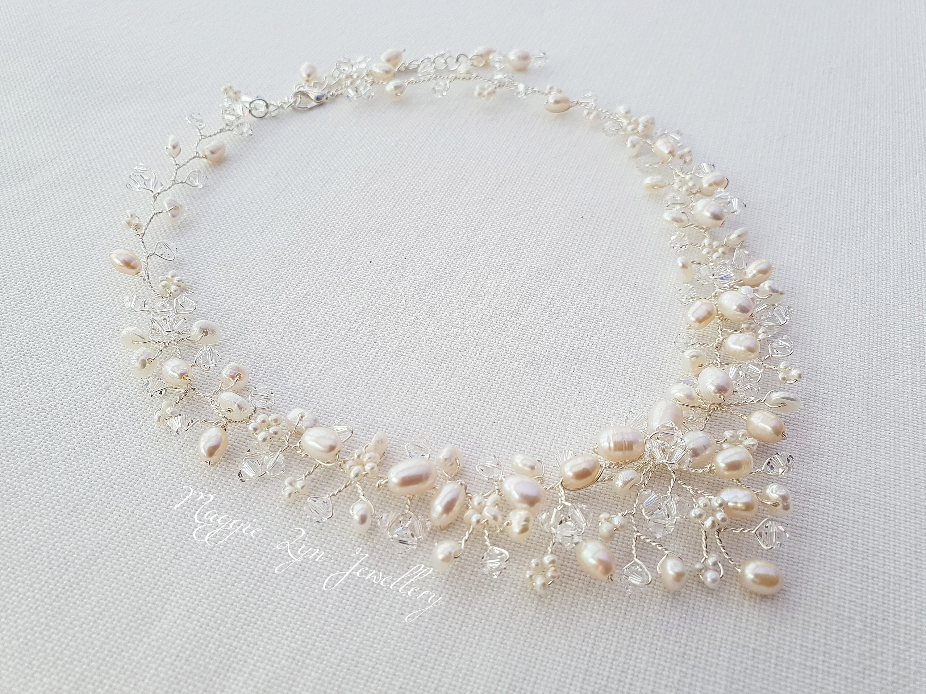 Elegant freshwater pearl Bridal necklace with Swarovski | Etsy