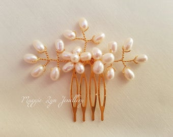 Freshwater pearl hair comb in Gold or silver - Pearl hair accessories - Bridal hair comb, Pearl wedding hair comb, Bridesmaids hair comb, UK