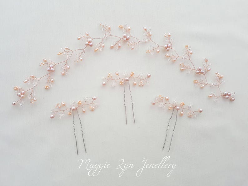 Rose Gold Hair Vine Blush Pink Hair Accessories Bridal Hair Etsy