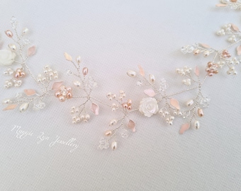 Blush Pink hair vine, Wedding hair accessories - Bridal hair vine - Wedding hair vine, Pearl hair vine, Wedding hair piece, bridal headpiece