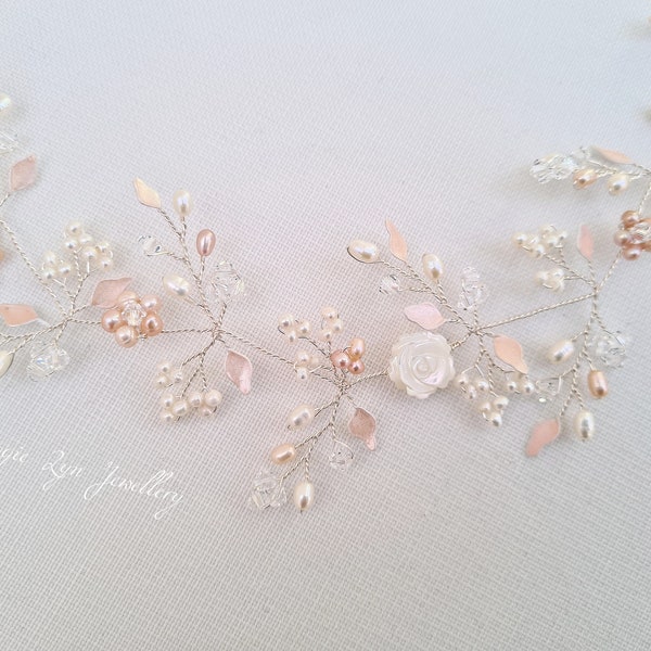 Blush Pink hair vine, Wedding hair accessories - Bridal hair vine - Wedding hair vine, Pearl hair vine, Wedding hair piece, bridal headpiece