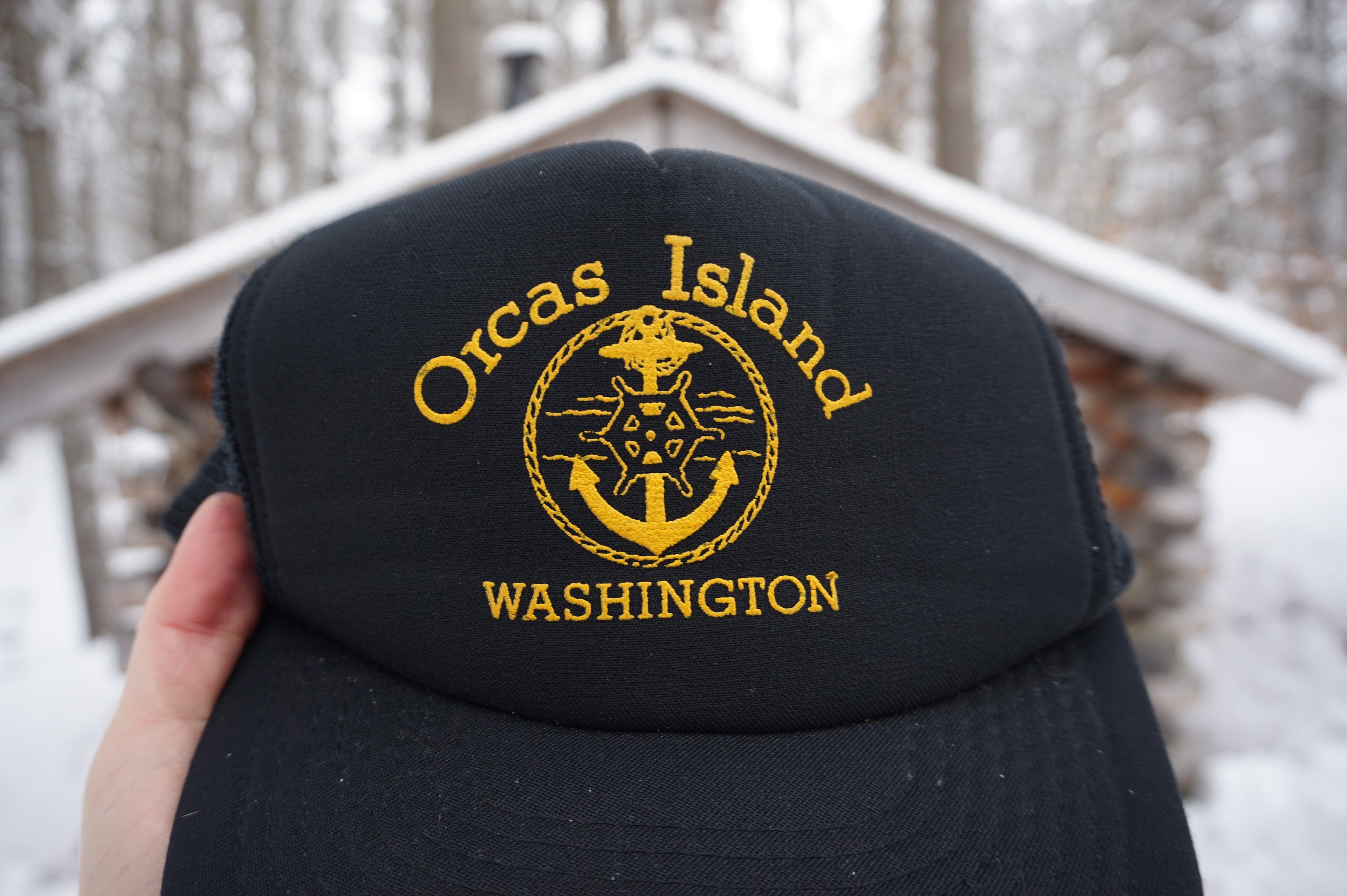 Vintage Orcas Island Washington Mesh Snapback Flat Brim