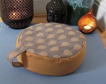 Gold Jewel Print Meditation Cushion: Organic Buckwheat Zafu